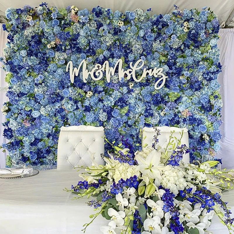 Blue Artificial Flower Wall For Party Background